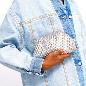 Bottega Veneta Metallic Silver Bubble Wrap Textured Leather Mini pouch